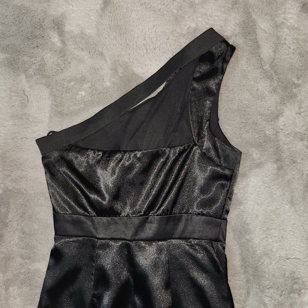Black Satin One shoulder Mini Dress Size M - Picture 9 of 9